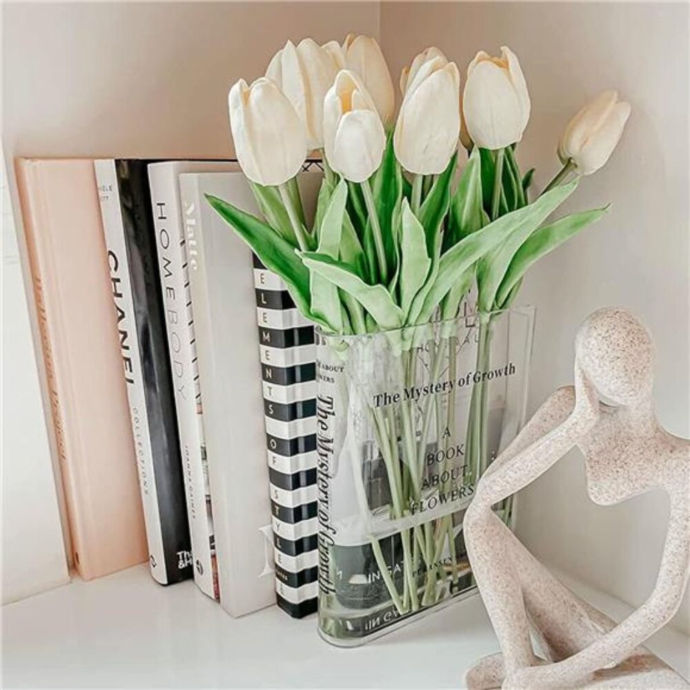 Puransen Clear Book Flowers Vase - Cute Bookshelf Decor; Unique Vase